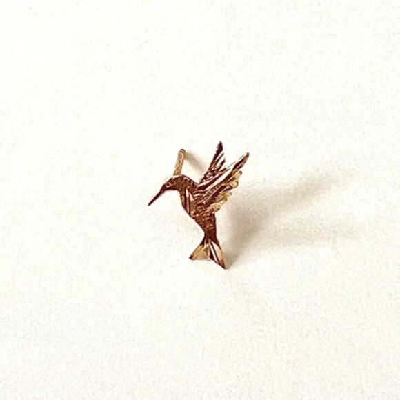14k Yellow solid Gold Hummingbird Stud Earrings (11 X 12mm) | Gift | Real Gold | - Picture 7 of 10